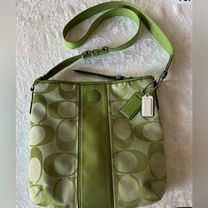 Coach Green Crossbody Bag EUC no call outs Signature Monogram two hang tags